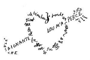 Blutender Pfeil, Kalligramm-Gedicht