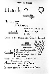 Kalligramm (Rebus) von Guillaume Apollinaire: „Kommen von Dieuze“ von Guillaume Apollinaire