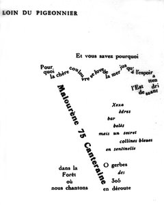 Kalligramm von Guillaume Apollinaire (1880-1918): „Weit weg vom Taubenschlag“ von Guillaume Apollinaire