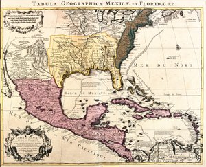 Karte von Mexiko und Florida (USA) mit den Karibischen Inseln (Kuba, Haiti, Jamaika, Antillen) (Radierung)