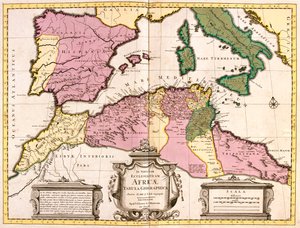 Marokko, Nordalgerien, Tunesien, Nordwestlibyen, Spanien, Portugal, Italien (außer Norden) von Guillaume Delisle