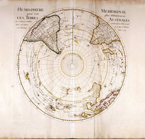 Ansicht des Südpols (Antarktis). Atlas von Guillaume Delisle, Geograph.