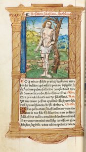 Gedrucktes Stundenbuch (Gebrauch von Rom): fol. 102v, St. Sebastian von Guillaume Le Rouge