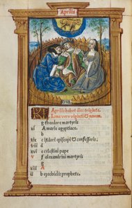 Gedrucktes Stundenbuch (Gebrauch von Rom): fol. 5v, April-Kalenderillustration