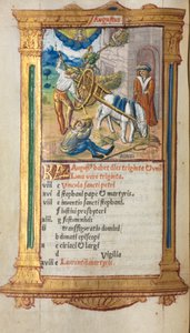 Gedrucktes Stundenbuch (Gebrauch von Rom): fol. 9v, August Kalenderillustration