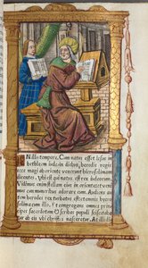 Gedrucktes Stundenbuch Gebrauch von Rom: fol. 19r, St. Matthäus, 1510 von Guillaume Le Rouge