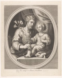 Christuskind überreicht dem heiligen Josef eine Lilie von Guillaume Vallet