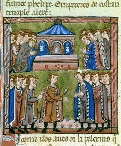 Godefroy de Bouillon und die Kreuzfahrer im Gebet am Heiligen Grab - Wahl von Godefroy de Bouillon zum Beschützer des Heiligen Grabes, Juli 1099 von Guillaume de Tyr