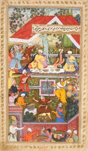 Feierlichkeiten zu Ehren der Geburt von Humayun im Chahar Bagh von Kabul (Sur Gujarati), ca. 1590