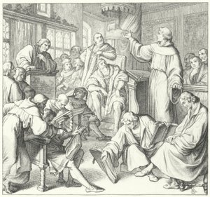 Die Leipziger Debatte, Andreas Karlstadt, Johann Eck und Martin Luther, 1519 von Gustav Ferdinand Leopold Konig