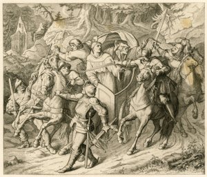 Die Entführung Martin Luthers auf seiner Rückreise - 1521 - durch Hauptmann von Berlepsch und Burkhard Hund, wegen der Bannbulle des Papstes und der Reichsacht des Kaisers von Gustav Ferdinand Leopold Konig