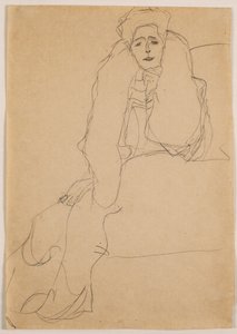 Sitzend nach links, den Oberkörper nach vorne, die Linke aufgestützt, 1904-1905 von Gustav Klimt