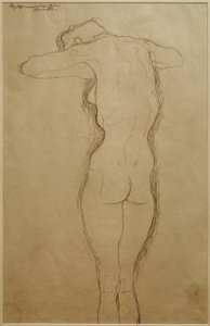Stehender Rückenakt, die Arme horizontal gebeugt (Studie) von Gustav Klimt