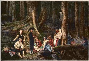 Die Pilger der Abtei von St. Odile - Die Pilger der Abtei von Sainte-Odile (Sainte Odile - Schutzpatronin des Elsass) Gravur von Gustave Brion (1824-77)