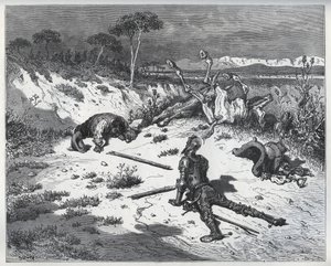 Don Quixotes Moralisieren über Undankbarkeit - aus „Don Quixote de la Mancha“ von Miguel Cervantes (1547-1616) - Holzschnitt nach einer Zeichnung von Gustave Doré von Gustave (after) Dore