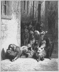 Der Hund, der das Abendessen seines Herrn trägt. Fabeln, La Fontaine (1621-1695), Stich von Gustave Doré (1823-1883) von Gustave (after) Dore