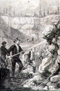 Goldsuche in Kalifornien in den 1860er Jahren, graviert von Felix Jean Gauchard (1825-72)