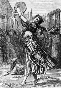 Esmeralda mit ihrer Ziege Djali, Illustration für Der Glöckner von Notre-Dame, Roman von Victor Hugo (1802-1885), Gravur nach einer Zeichnung von Gustave Brion (1824-1877), veröffentlicht von Hetzel, Paris von Gustave Brion
