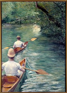 Die Perissoires. Paar, das im Wasser in Perissoires, einer Art Kajak, geht (Das Kanu). (Element eines dekorativen Sets: Triptychon entworfen mit La Peche a la Ligne und Les Baigneurs)