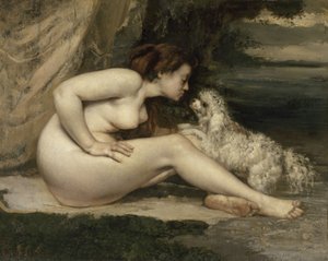 Nackte Frau mit einem Hund