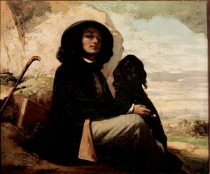 Selbstporträt mit schwarzem Hund von Gustave Courbet (1819-1877) 1842
