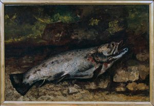 Die Forelle. Stillleben von Fischen. Gemälde von Gustave Courbet (1819-1877)