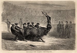 Eine Stierkampfszene, die Pegatores in Sevilla von Gustave Dore