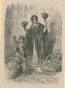 Eine Gruppe junger Frauen, die Blumen aus Körben verkaufen von Gustave Dore