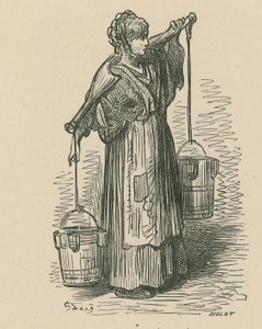 Eine Frau, die zwei Eimer trägt von Gustave Dore