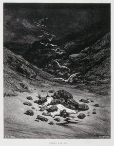 Achan wird gesteinigt (Josua 7:1,10-26), Illustration aus der Dore-Bibel