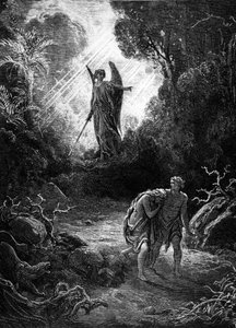 Adam und Eva werden aus dem Paradies vertrieben. Gravur von Gustave Doré. Mame Edition 1891. von Gustave Dore