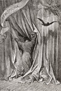 Nach einer Zeichnung von Gustave Doré für Edgar Allan Poes Gedicht Der Rabe. Aus Leben und Erinnerungen von Gustave Doré, veröffentlicht 1885. von Gustave Dore