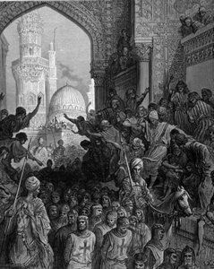 Ankunft in Kairo der gefangenen Kreuzfahrer, Gravur von Gustave Doré. 19. Jahrhundert