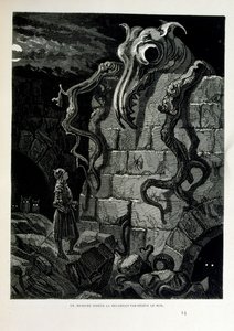 Croque-Mitaine; 1863 Illustration, von Gustave Doré; französischer Künstler, Druckgrafiker, Illustrator. Croque-Mitaine (Der Bögemann) eine bösartige Figur, die Kindern präsentiert wird, um sie zu erschrecken und dadurch weiser zu machen. von Gustave Dore