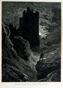 Croque-Mitaine; Illustration von 1863, von Gustave Doré (1832–1883); französischer Künstler, Druckgrafiker, Illustrator. Croque-Mitaine (Der Bögemann) ein bösartiger Charakter, der Kindern vorgestellt wird, um sie zu erschrecken und sie so weiser zu machen von Gustave Dore