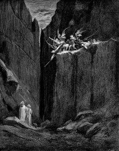 Dante wird von Virgil vor Dämonen geschützt