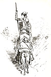 Don Quichotte auf seinem Pferd, gefolgt von Sancho auf seinem Esel