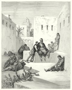 Don Quijote: "Schließlich beschloss ich, einem Abtrünnigen aus Murcia zu vertrauen, der mir große Beweise seiner Freundlichkeit gezeigt hatte" (Gravur) von Gustave Dore