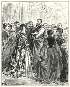 Gustave Dorés Don Quixote: "Don Antonios Frau hatte mehrere ihrer Freunde zu einem Ball eingeladen, um ihren Gast zu ehren" von Gustave Dore