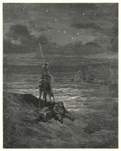 Gustave Dorés Don Quixote: "Don Quixote blieb dort und wartete auf den Anbruch des Tages" von Gustave Dore