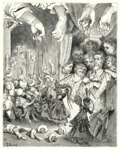 Gustave Dorés Don Quixote: "Beobachte, was für eine riesige Menge glänzender Pferde aus der Stadt strömt, um die christlichen Liebenden zu verfolgen"