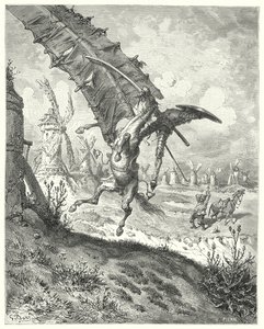 Gustave Dorés Don Quixote: "Das Segel schleuderte sowohl Ritter als auch Pferd mit sich fort"