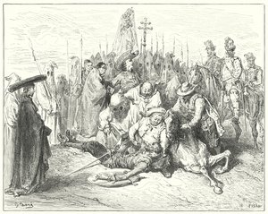 Gustave Dorés Don Quixote: "Die klagenden Töne der Stimme des Knappen riefen Don Quixote schließlich zu sich selbst zurück" von Gustave Dore