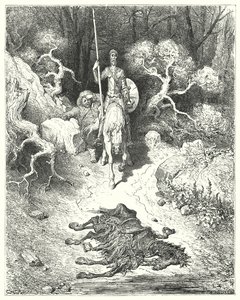 Gustave Dorés Don Quixote: "Sie kamen zu einem Park, wo sie ein totes Maultier fanden" von Gustave Dore