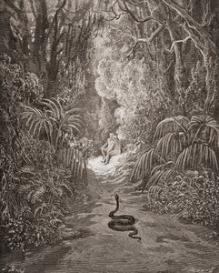 Illustration von Gustave Doré (1832-1883), französischer Künstler und Illustrator, für „Das verlorene Paradies“ von John Milton, Buch IX, Zeilen 434 und 435 von Gustave Dore