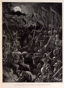 Illustration von Rittern im Kampf während eines mondbeschienenen Abends