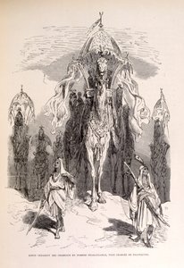 Illustration einer orientalischen Karawane mit Dienern und Kutsche