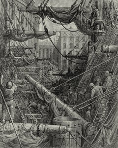 In den Londoner Docks. Gravur: Gustave Doré. Aus: "London - Eine Pilgerreise", Text von W. B. Jerrold, graviert von C. Maurant, 1872. von Gustave Dore