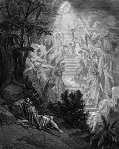 Jakobs Traum von einer Treppe, die zum Himmel führt, mit Gott an der Spitze, 1865-1866 von Gustave Dore