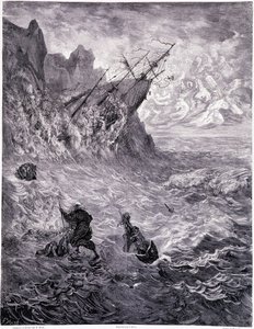 Je traverse les mers... Planche X - Illustration von Gustave Doré (1832-1883), für La légende du Juif errant von Pierre Dupont, Ausgabe Librairie du magasin pittoresque, Paris 1862 von Gustave Dore